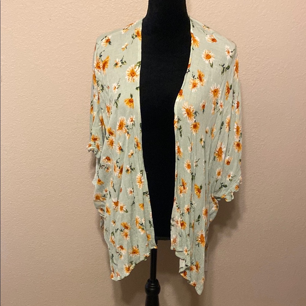Sunflower Print Kimono Cardigan - Picture 1 of 8